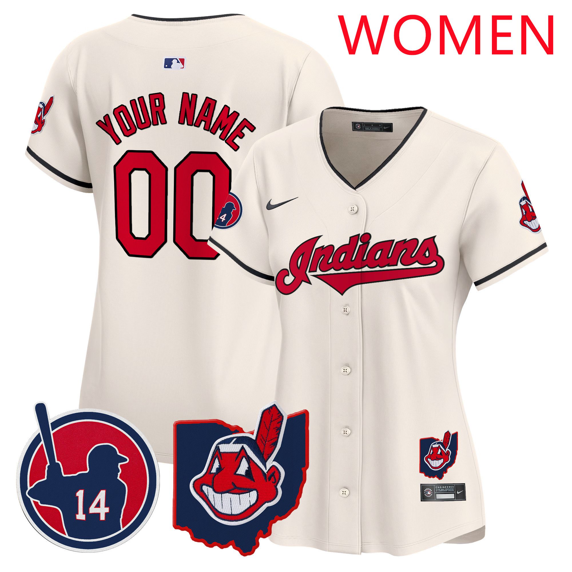 Women Cleveland Indians Cream Nike 2025 Patch Vapor Premier Limited Custom MLB Jersey->customized mlb jersey->Custom Jersey